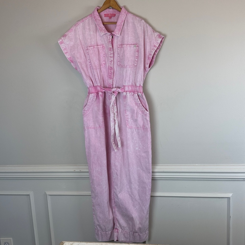 Simply Southern pink "Denim" Jumpsuit women’s size large - Picture 2 of 16
